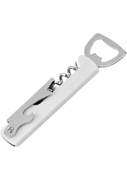 Metal Tirbuşon ve Şişe Açacağı Seti (Beyaz)