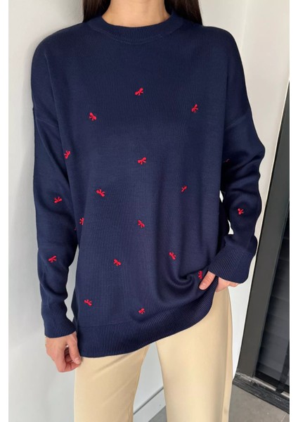 Kadın Kurdele Nakışlı Triko Kazak (M-L-Xl Uyumludur) P-00018883