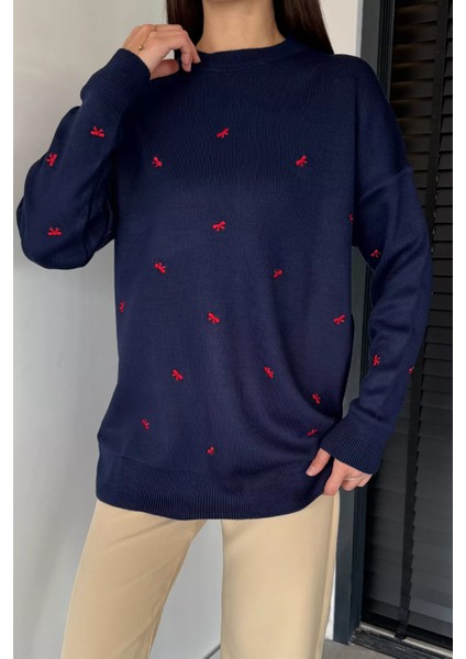 Kadın Kurdele Nakışlı Triko Kazak (M-L-Xl Uyumludur) P-00018883 modelleri