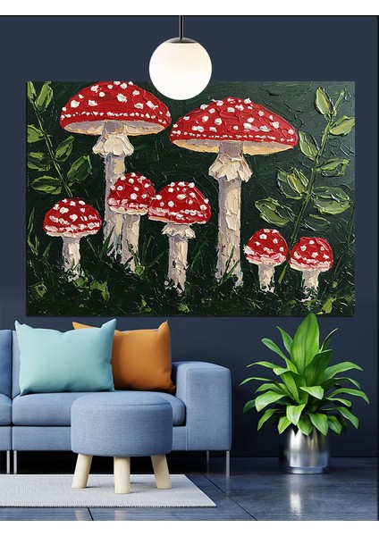 Kırmızı Beyaz Mantar Ormanı Dekoratif Kanvas - Mdf Ahşap Tablo modelleri