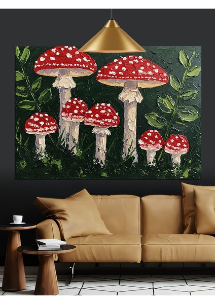 Kırmızı Beyaz Mantar Ormanı Dekoratif Kanvas - Mdf Ahşap Tablo fırsatları