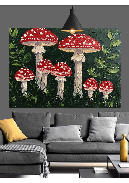 Kırmızı Beyaz Mantar Ormanı Dekoratif Kanvas - Mdf Ahşap Tablo indirimleri