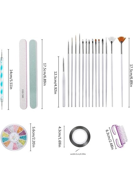 Tırnak Süsleme Sanatı Tasarım Seti, 37 Adet Tırnak Sanatı Seti, Tırnak Fırçası, Şerit Bant, Noktalama Kalemi, Suni Elmas Taşlar, Tırnak Süsleri modelleri