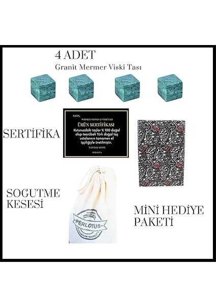 Granit 4 Adet Viski Taşı Soğutma Kesesinde Sertifikalı Babalar Günü Hediyesi indirimleri