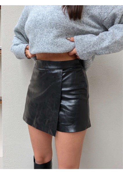 Siyah Deri Şort Etek modelleri