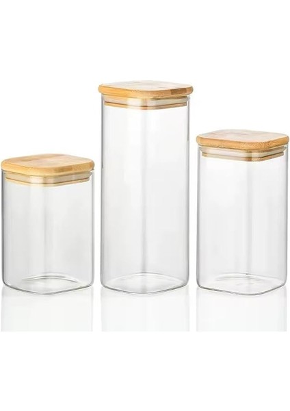 Home 2'li Vakum Kapaklı Borosilikat Cam Saklama Kabı Seti – Mini Boy, Hava Geçirmez, Gıda Saklama Için Ideal-Baharat,kahve,şeker-Mini Baharatlık (Bambu Kare, 150 Ml)