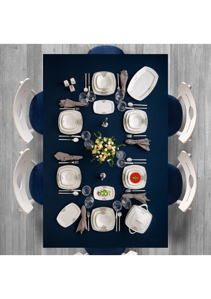 New Yasemin Porselen 60 Parça 12 Kişilik Yarım Kare Yemek Takımı Platin modelleri