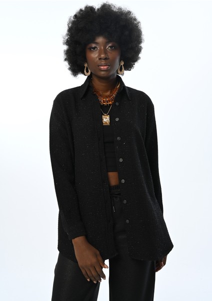 Kadın Sim Detaylı Oversize Kesim Gömlek