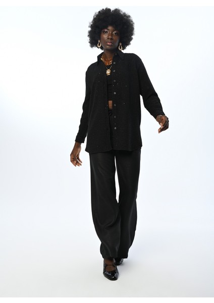 Kadın Sim Detaylı Oversize Kesim Gömlek modelleri