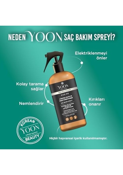 Yoon 2'si 1 Arada Kolajen & Keratin Içeren Saç Spreyi, Elektriklenme Önleyici ve Kolay Tarama Spreyi, Paraben ve Sülfat Içermeyen Vegan Saç Bakım Spreyi 250ML fiyatları