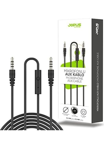 Jopus Mikrofonlu Aux Kablosu 3.5mm 1m - Siyah fiyatları