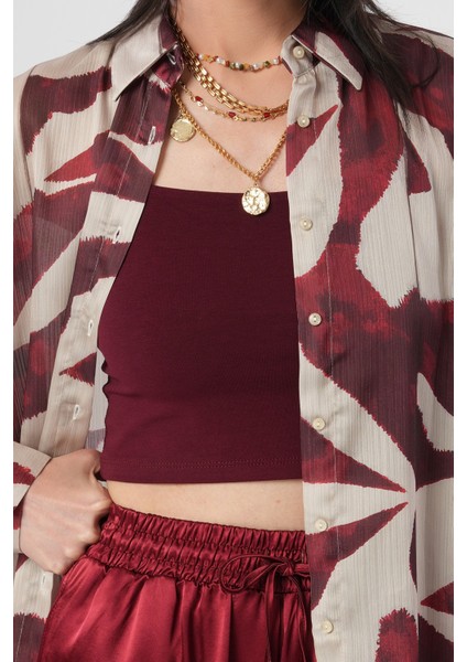 Kadın Desenli Çizgi Detaylı Oversize Gömlek modelleri