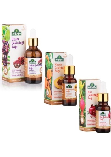 Arifoğlu Kayısı Çekirdeği Yağı 20ML + Nar Çekirdeği Yağı 20ML + Üzüm Çekirdeği Yağı 50ML (Soğuk Pres)