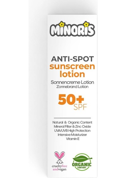 Minoris Leke Karşıtı Güneş Kremi Losyonu Spf 50+, Organik, Doğal & Mineral Içerikli, Hassas Ciltler Için, Hipoalerjenik, Vegan, Suya Dayanıklı, Geniş Spektrumlu, Makyaj Bazı Olarak Uygun, modelleri