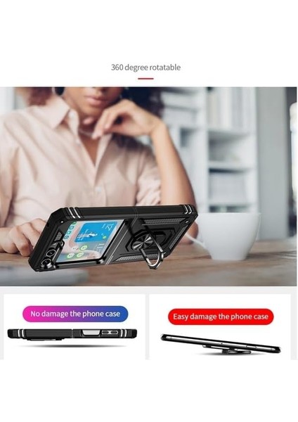 Galaxy Z Flip 5 Uyumlu Kamera Korumalı Yüzüklü Standlı Tank Kılıf (Siyah, Galaxy Z Flip 5) fiyatları