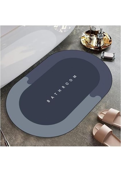 Shop Banyo Paspası Süper Su Emici Kaymaz Tabanlı Paspas Banyo Paspası Oval Diatomit Paspas Süper Emici Pas Pas Oval (60X39CM) (Mavi)
