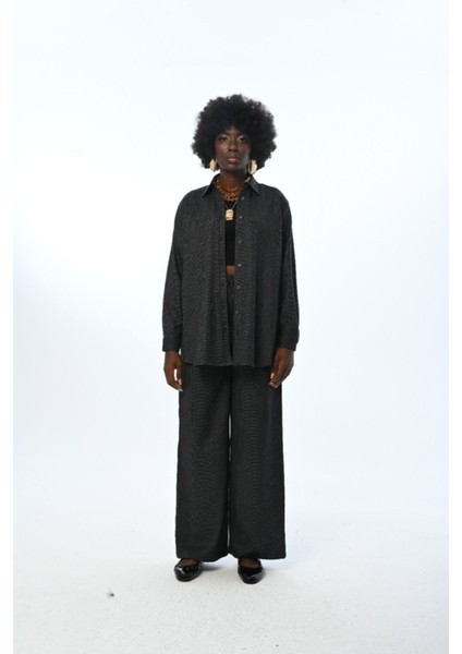 Kadın Düz Renk Simli Oversize Kesim Gömlek modelleri