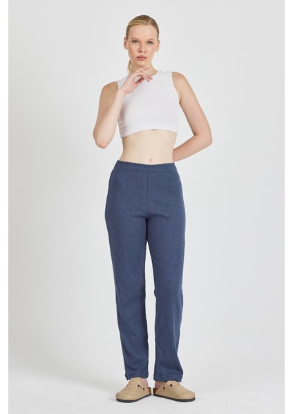 Kadın Indigo Yüksek Bel Fitilli Bol Paça Günlük Ince Eşofman Altı Pijama modelleri