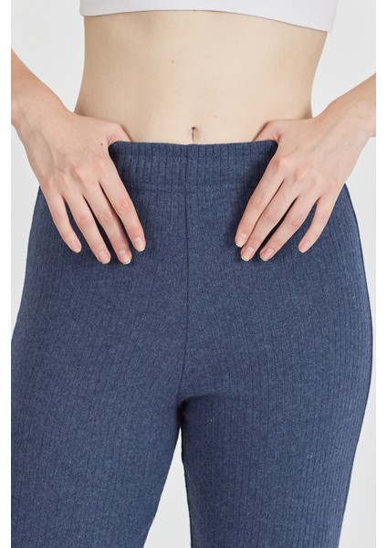 Kadın Indigo Yüksek Bel Fitilli Bol Paça Günlük Ince Eşofman Altı Pijama indirimleri