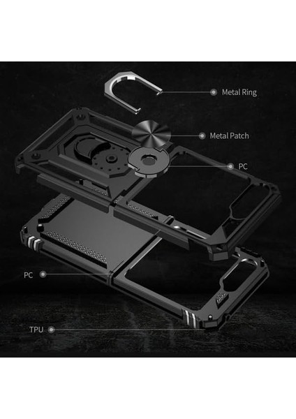 Galaxy Z Flip 5 Uyumlu Kamera Korumalı Yüzüklü Standlı Tank Kılıf (Siyah, Galaxy Z Flip 5) modelleri
