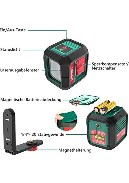 Çapraz Çizgi Seviyesi, 15 Metre Otomatik Seviyelendirme Yeşil Çizgi Seviyesi, Manyetik Braketli Çapraz Çizgi Seviyesi, Asılı ve Dıy Uygulamaları Için 2 Aa Pil fiyatları