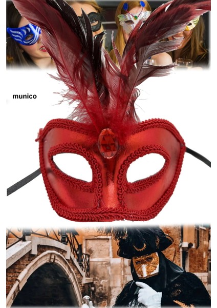 2 Adet Kırmızı Rugan Parti Maskesi – Tüylü, Lastikli Hallowen Maskeli Balo ve Kostüm Aksesuarı