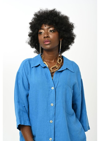 Kadın Düz Renk Tek Cepli %100 Keten Gömlek fiyatları