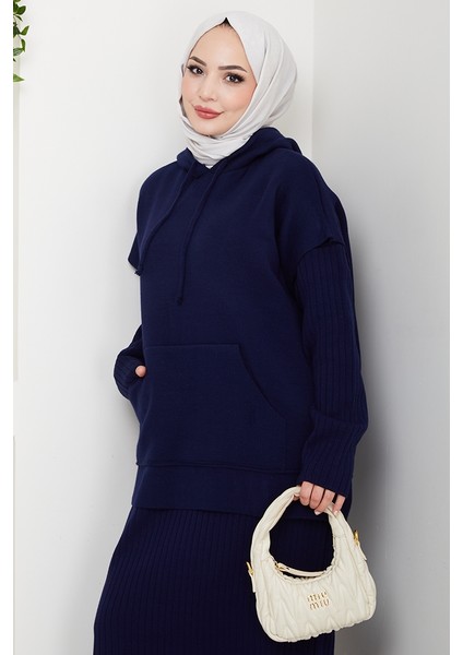 Kapüşonlu Tunik Elbise Triko Takım 1645 - Lacivert fiyatları