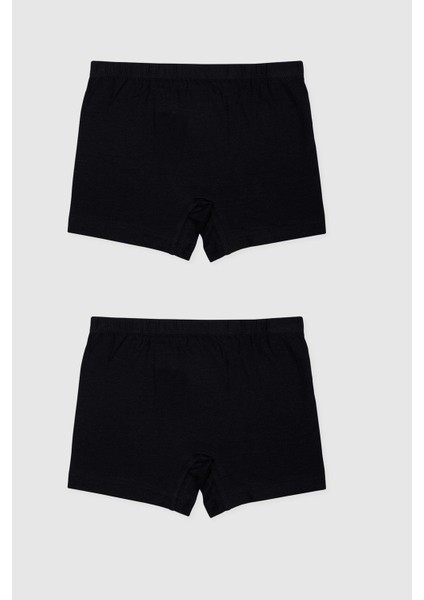 Erkek Çocuk Pamuklu Havlu Bel Düz Klasik Boxer 2'li Paket 3190 Siyah