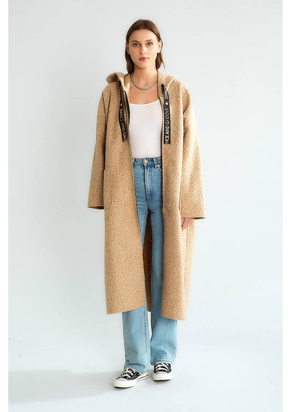 Robin Kadın Kapüşonlu Torba Cep Astarsız Hafif Buklet Kaşe Oversize Uzun Kaban fiyatları