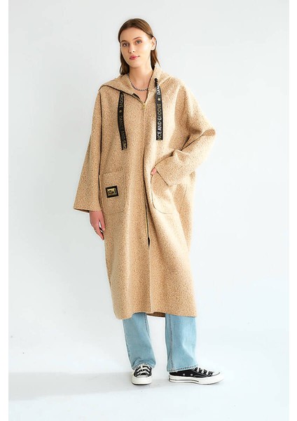 Robin Kadın Kapüşonlu Torba Cep Astarsız Hafif Buklet Kaşe Oversize Uzun Kaban modelleri