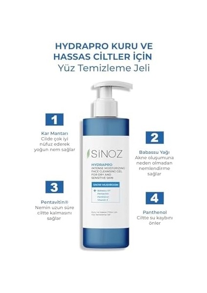 Sinoz Hydrapro Kuru ve Hassas Ciltler Için Yüz Temizleme Jeli 400 ml modelleri