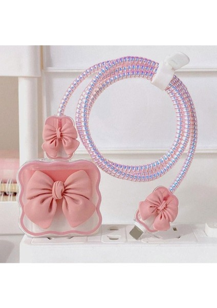 Psr Aksesuar Pembe Kurdele Şarj Aleti Kılıfı, Şarj Kablosu Örme Aparatı, Toparlayıcı 18W/20W ile Uyumlu