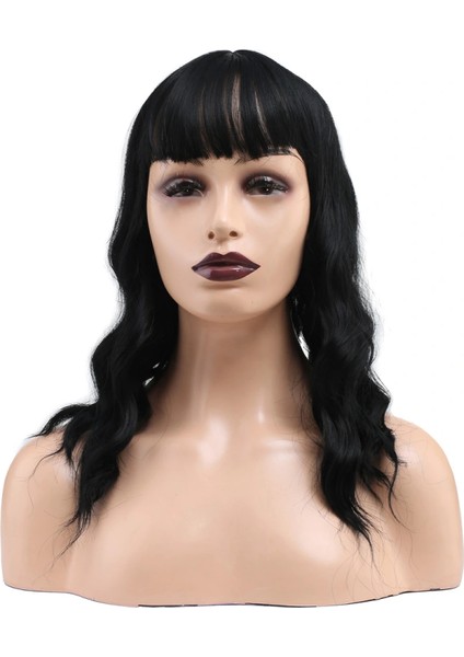 Dalgalı Kısa Perçemli Fiber Sentetik Peruk - Siyah fiyatları