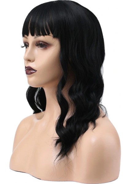 Dalgalı Kısa Perçemli Fiber Sentetik Peruk - Siyah fırsatları