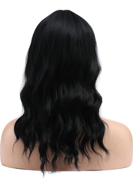 Dalgalı Kısa Perçemli Fiber Sentetik Peruk - Siyah indirimleri