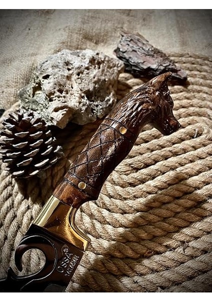 Yapımı Kurt Başlı Işlemeli Av Bıçağı No:2 modelleri