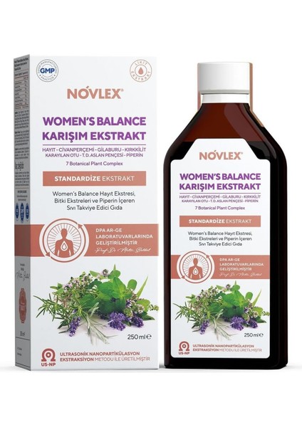 Novlex Women’s Balance Hayıt, Civanperçemi, Gilaburu, At Kuyruğu (Kırkkilit), Karayılan Otu, Testere Dişli Aslan Pençesi ve Piperin Ekstraktı (Ekstre) Içeren Sıvı Takviye Edici Gıda 250 ml