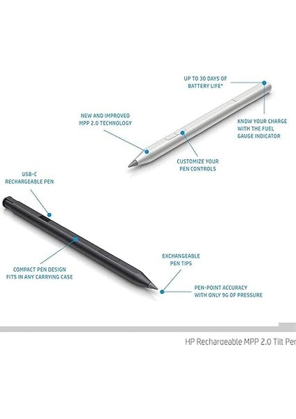 Pavilion X360 Envy X360 Spectre X360 Spectre X360, 3J122AA#ABB 3J123AA #abb Kalem ile Uyumlu Şarj Edilebilir Mpp 2.0 Eğimli Kalem 2 Adet Uçlu (Siyah) fiyatları