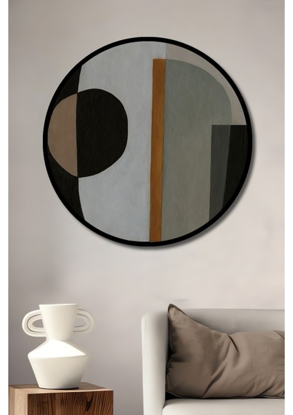 Dekoratif Ahşap Yuvarlak Çerçeve Görünümlü Tablo Soyut Sanat Geometri