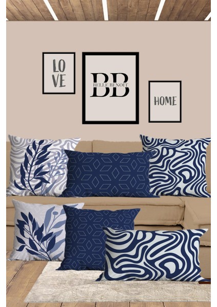 6’li Lacivert Beyaz, Dikdörtgen, Çift Tarafı Dijital Baskı, Yastık Kılıfı,kırlent Kılıfı, Fermuarlı fiyatları