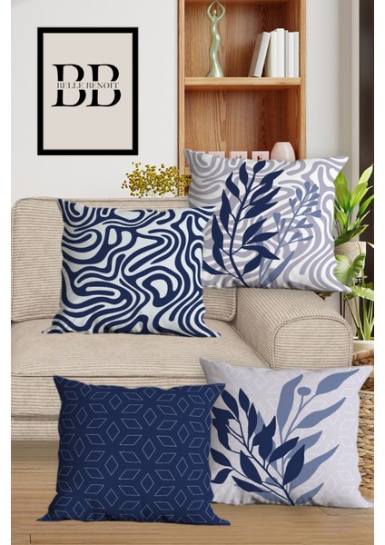 6’li Lacivert Beyaz, Dikdörtgen, Çift Tarafı Dijital Baskı, Yastık Kılıfı,kırlent Kılıfı, Fermuarlı modelleri