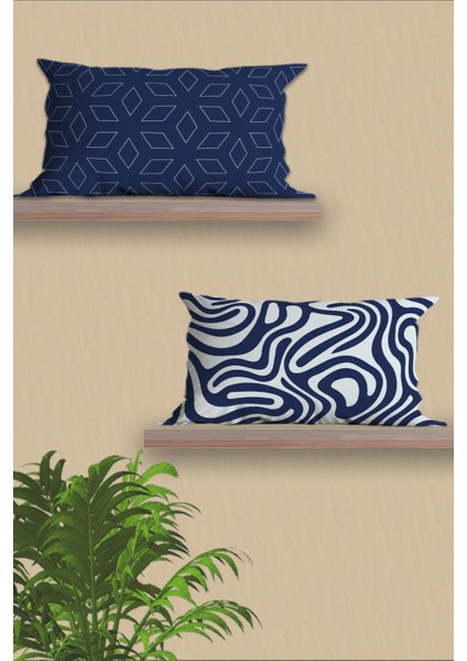 6’li Lacivert Beyaz, Dikdörtgen, Çift Tarafı Dijital Baskı, Yastık Kılıfı,kırlent Kılıfı, Fermuarlı fırsatları