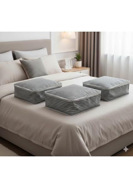 3'lü Kaz Ayağı Büyük Baza Altı & Çekyat Tipi Tela Hurç 65X45X22 cm – Fermuarlı Saklama ve Düzenleme Hurcu