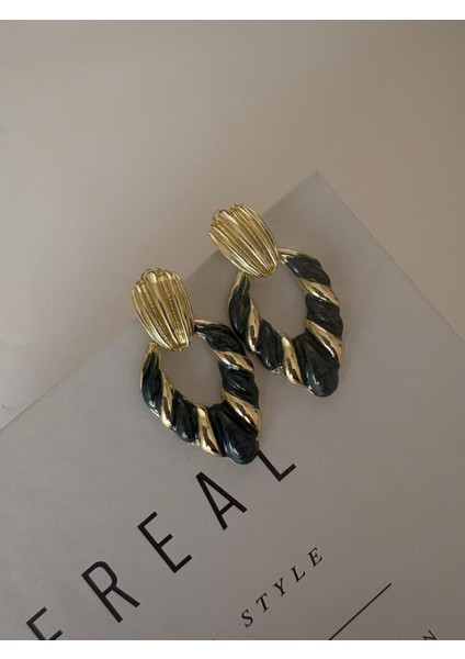 Vintage Şerit Damla Yeşil Gold Pirinç Küpe fiyatları