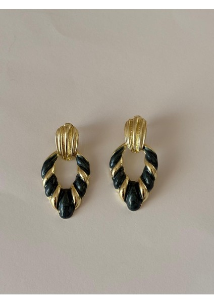 Vintage Şerit Damla Yeşil Gold Pirinç Küpe modelleri