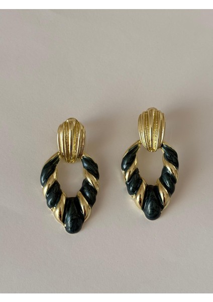 Vintage Şerit Damla Yeşil Gold Pirinç Küpe fırsatları