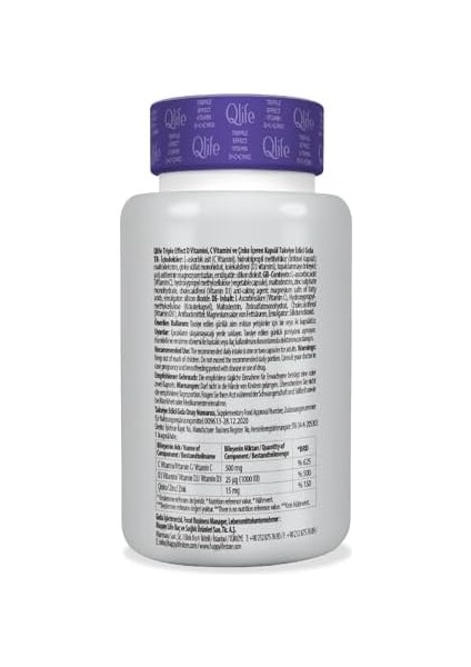 Qlife Tripple Effect Vitamin C+D Çinko 60 Kapsül