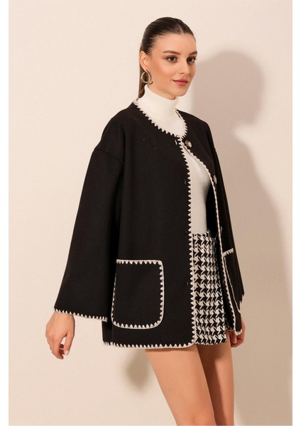 Kadın Bdart Çoban Dikişli Cepli Pamuklu Ceket Siyah