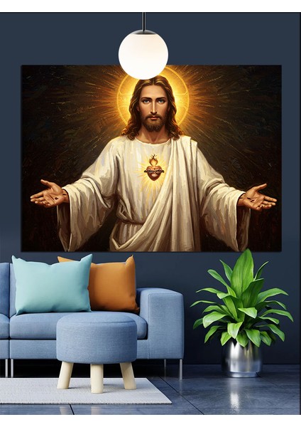 Açık Kollu Isa Portresi Dekoratif Kanvas - Mdf Ahşap Tablo